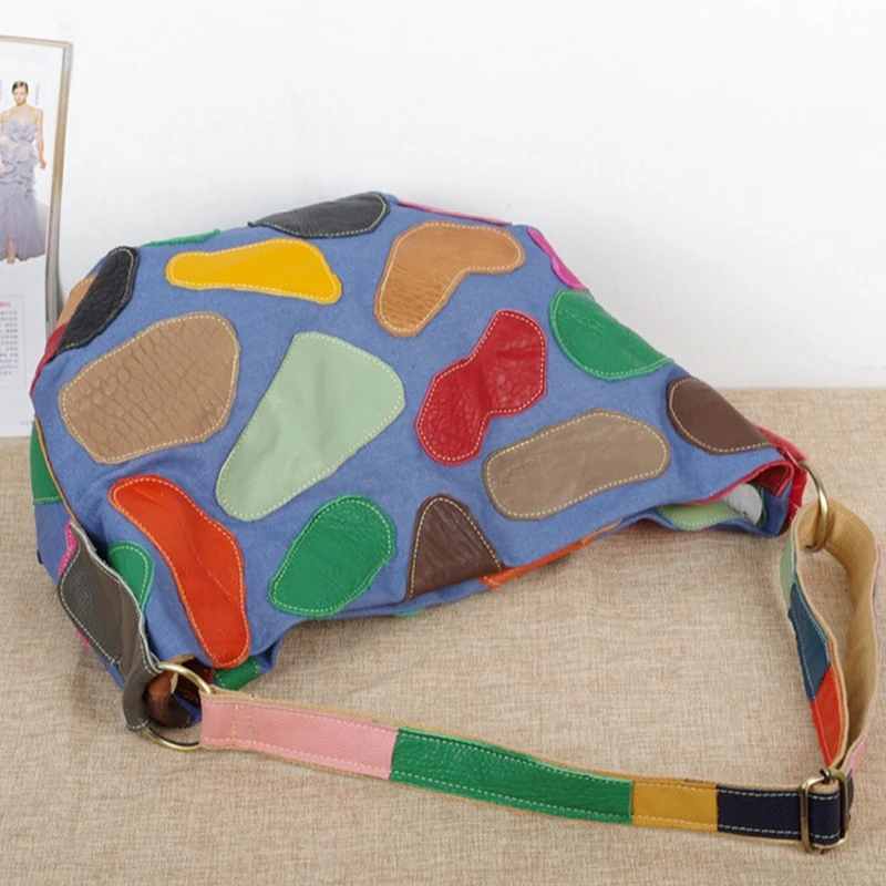 Classic Designer Handbags Cow Leather+Jean Patchwork Bags Lady Purse Women Hobo Messenger Satchel Tote Crossbody | Багаж и сумки