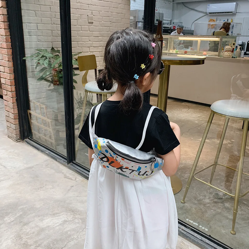 Children Waist Packs Bags Small Canvas Chest Bag Kid Boy Girl Graffiti Purse Belt Waist Bag Shoulder Messenger Crossbody Bags
