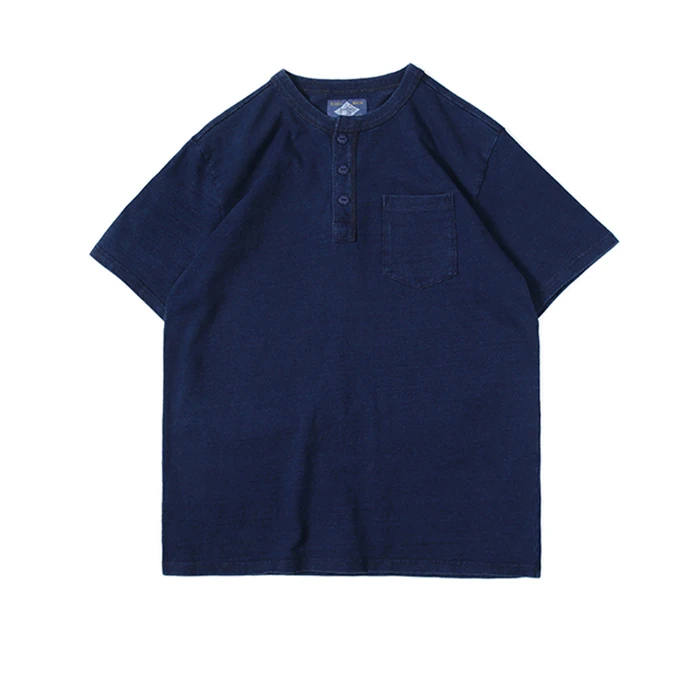 Indigo - Pocket Tee BOB DONG Индиго Хенли простые футболки Винтаж короткий рукав мужская футболка с карманом - Цвет: Indigo - Pocket Tee