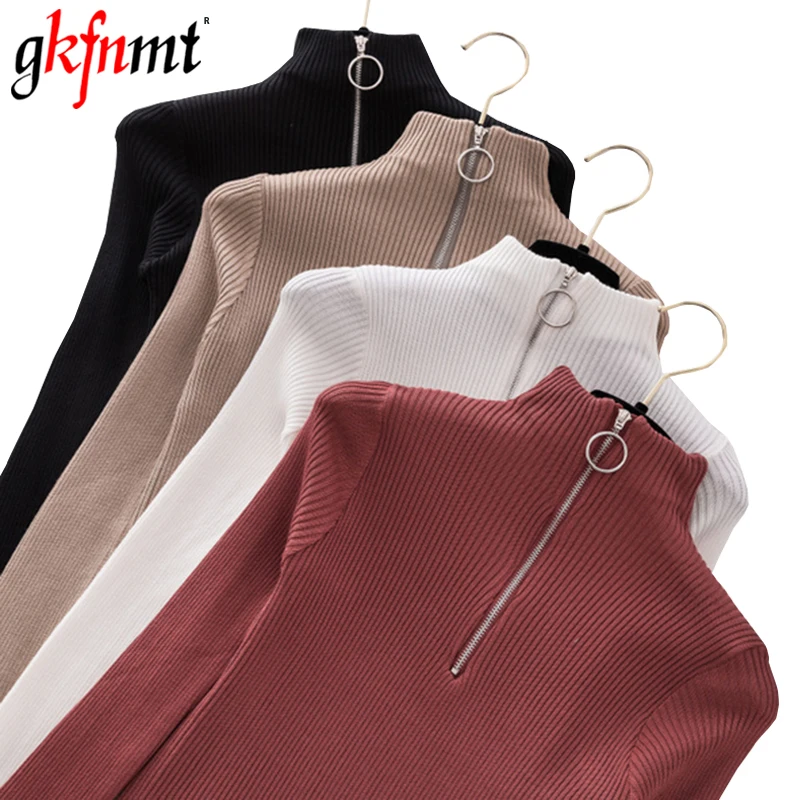 

Женский трикотажный свитер на молнии, облегающий пуловер с длинным рукавом и V-образным вырезом, в Корейском стиле, 2019