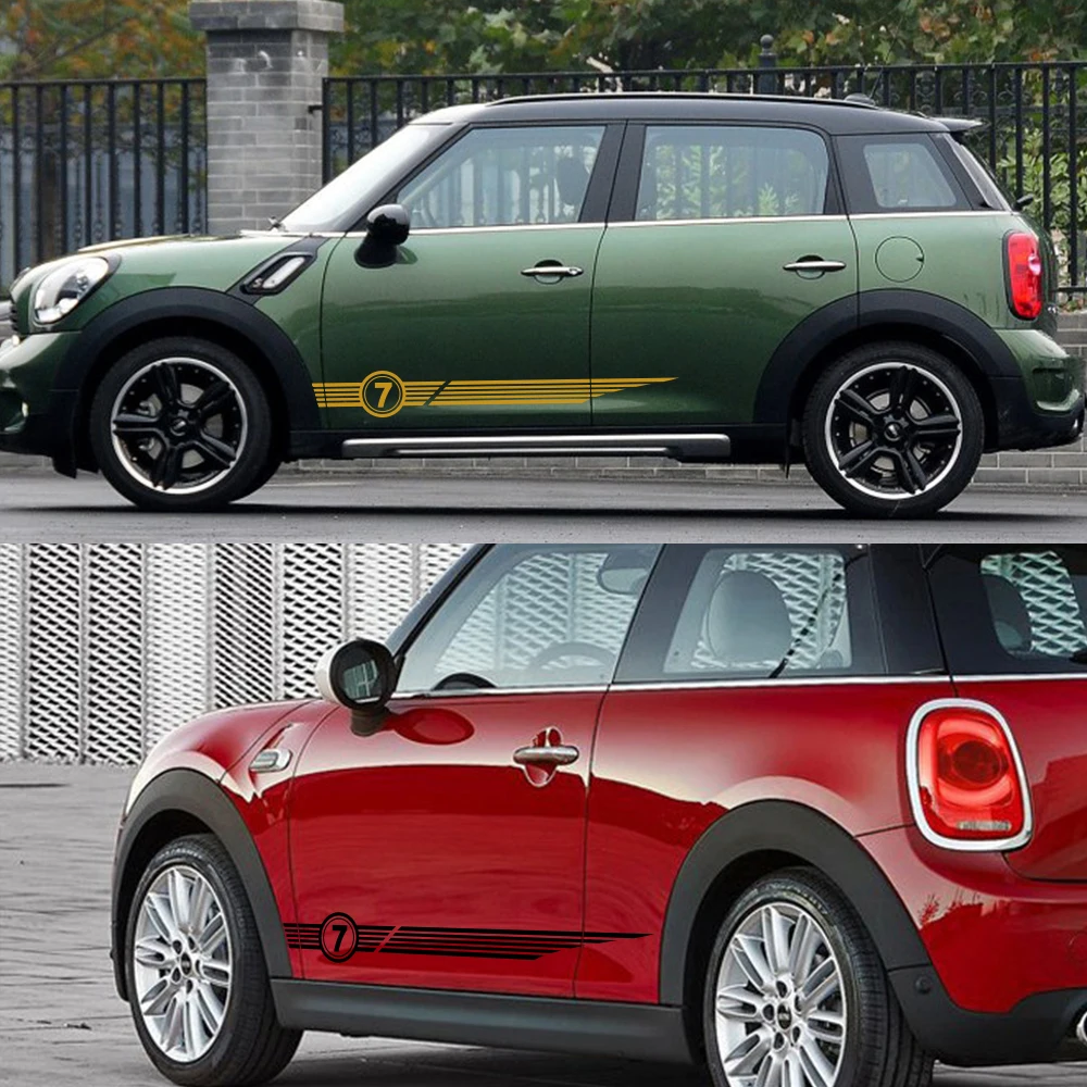 1Pair Door Side Body Skirt Stripe Seven Decal Stickers For MINI Cooper S One R53 R55 R56 F56 F57 F60 Countryman Car Accessories |