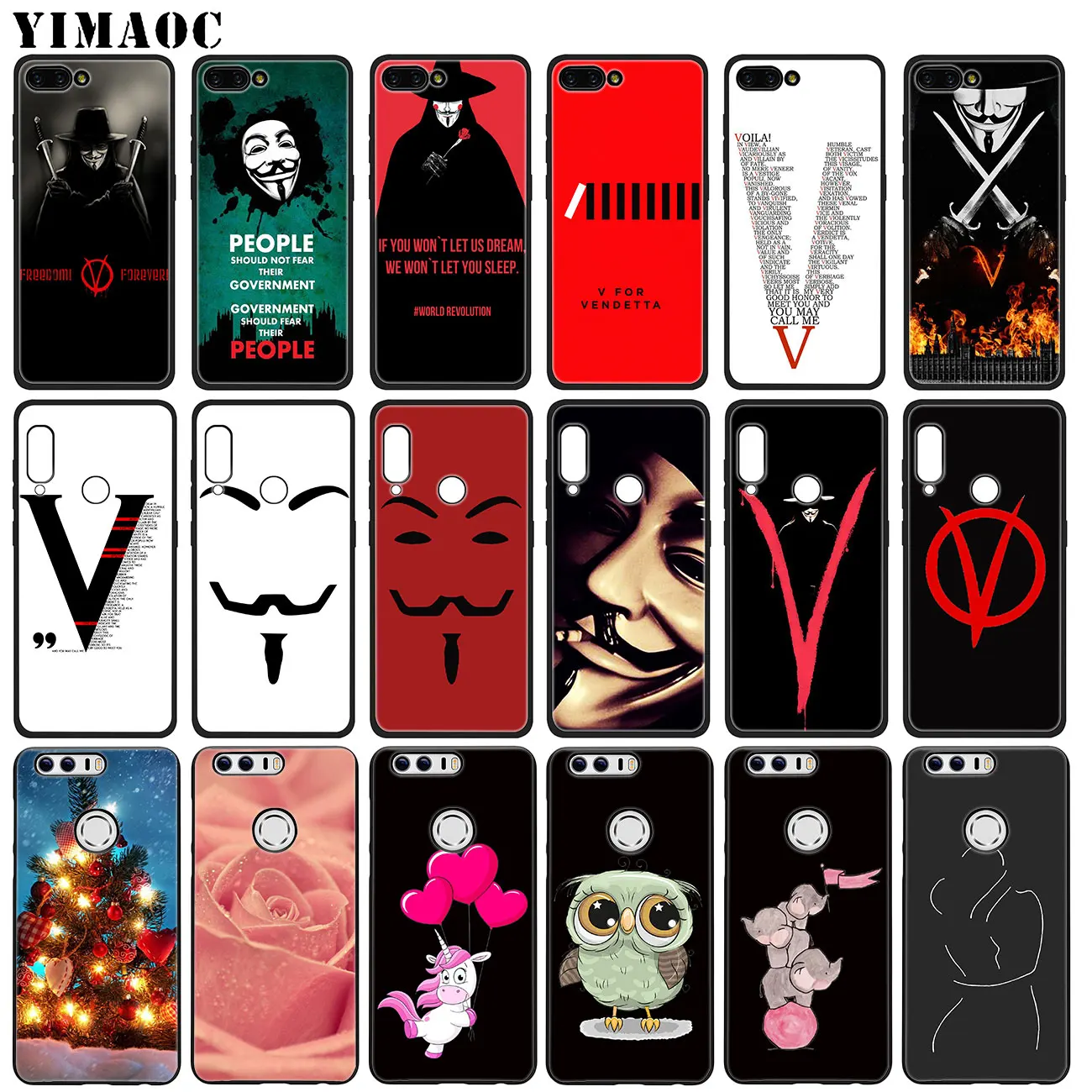 Мягкий силиконовый чехол YIMAOC V для Vendetta Huawei Honor 20 Pro 8C 8X 8 9 9X 10 Lite 7X 7A с черным