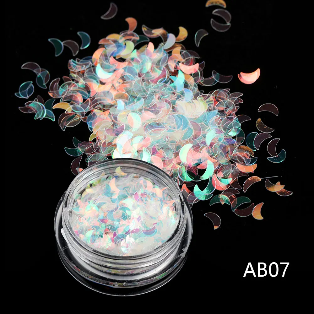 AB07 1 шт. переливающийся AB лак для ногтей блестки хлопья в виде звезды луны сердца круглый гвоздь блестящая голографическая пигмент маникюрный Декор Инструменты 15 типов - Цвет: AB07