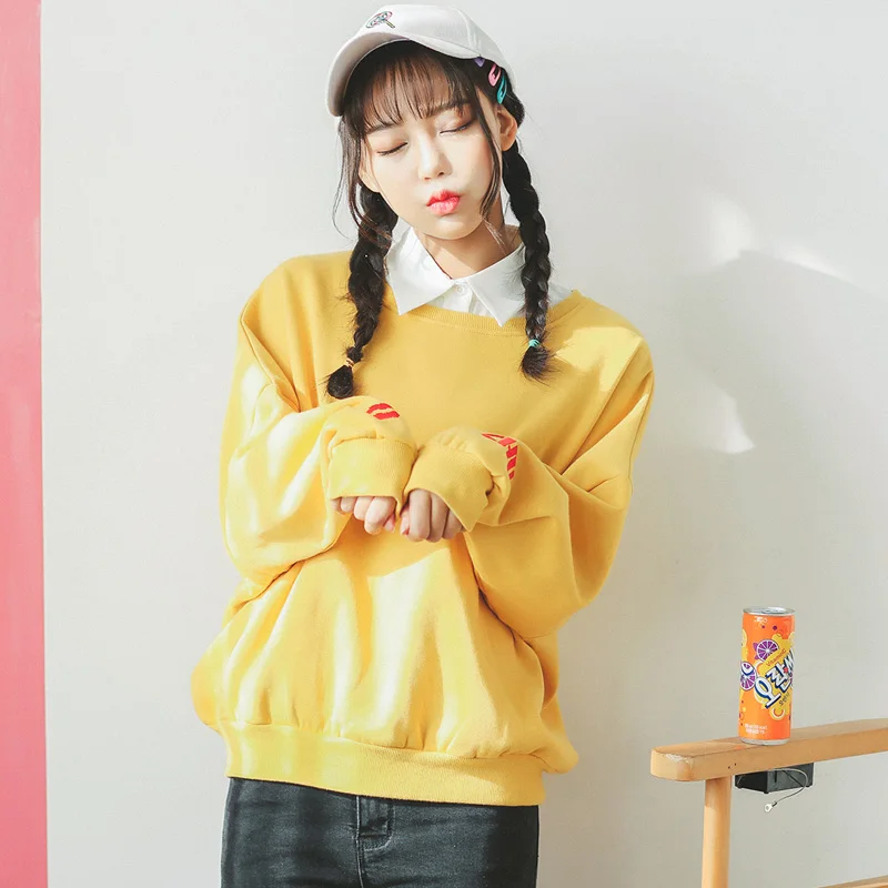 2018 женские толстовки Туника Япония Harajuku Ulzzang Ретро толстый свободный бархат