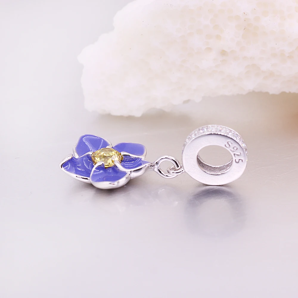 Модные ювелирные изделия Голубая Эмаль Орхидея подвески кулон подходят Pandora