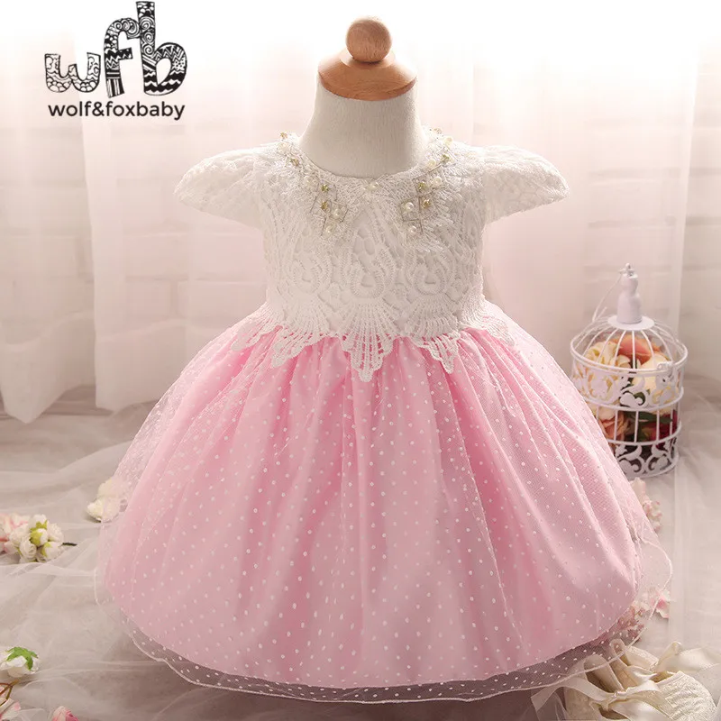 Розничная продажа От 0 до 2 лет платье принцессы с короткими рукавами и кружевной