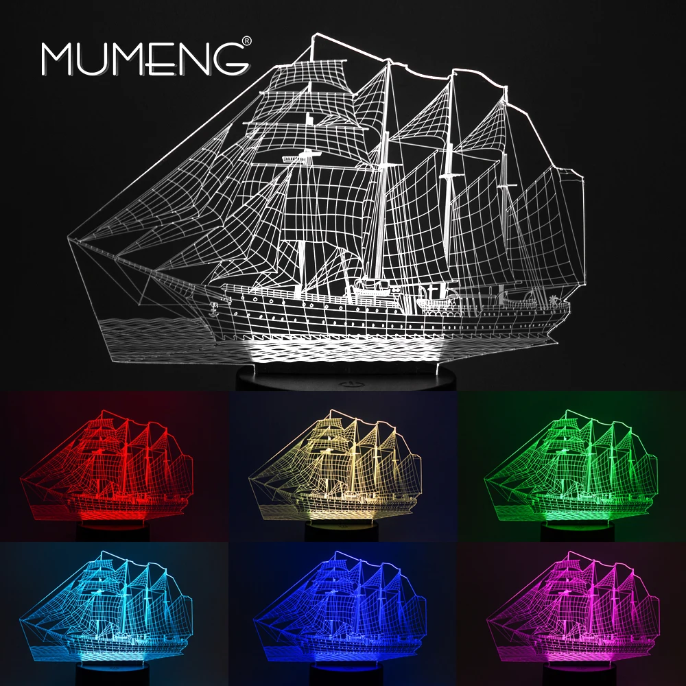 MUMENG Modern Intelligent Vessel Shape 3D Night Light LED Fashio Seven Color Lighting Gradient Colorful Desk Lamp Creative Gifts | Освещение
