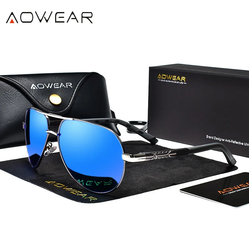 Солнцезащитные очки AOWEAR Мужские поляризационные зеркальные алюминиевые