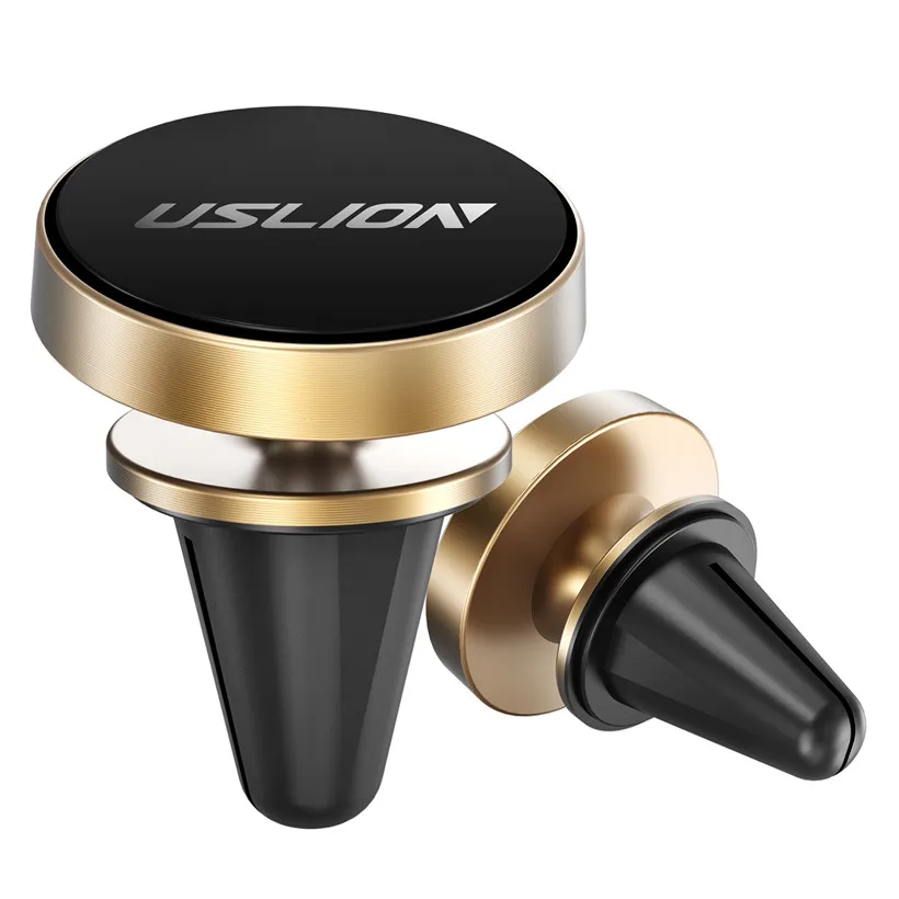 Gold Универсальный магнитный автомобильный держатель для телефона USLION, для iPhone X 8 samsung S9 huawei 360, магнитный держатель для мобильного телефона с воздушным креплением, Автомобильный gps - Цвет: Gold