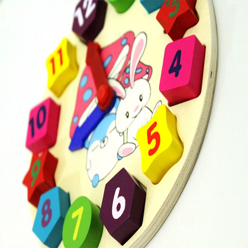 Деревянные Мультяшные часы кролика геометрическая форма соответствия детские