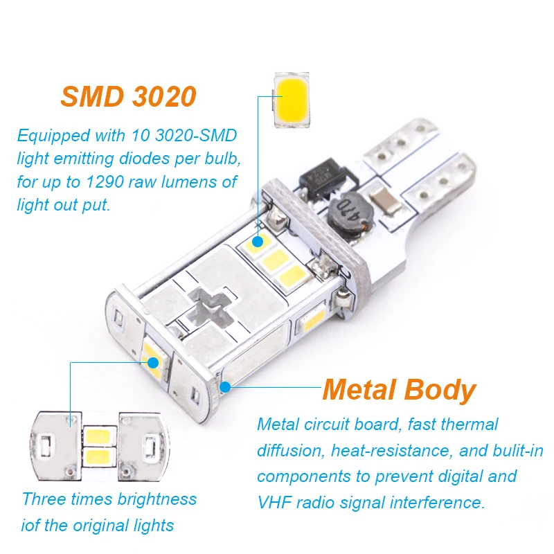 2 шт. автомобильные светодиодсветодиодный лампы T15 W16W 921 912