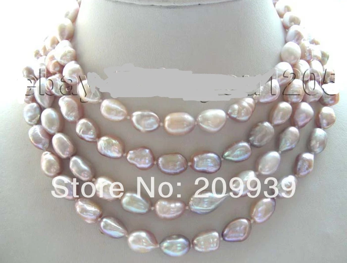

63" Longest Natural 11-13mm Purple Baroque Freshwater Pearl Necklace