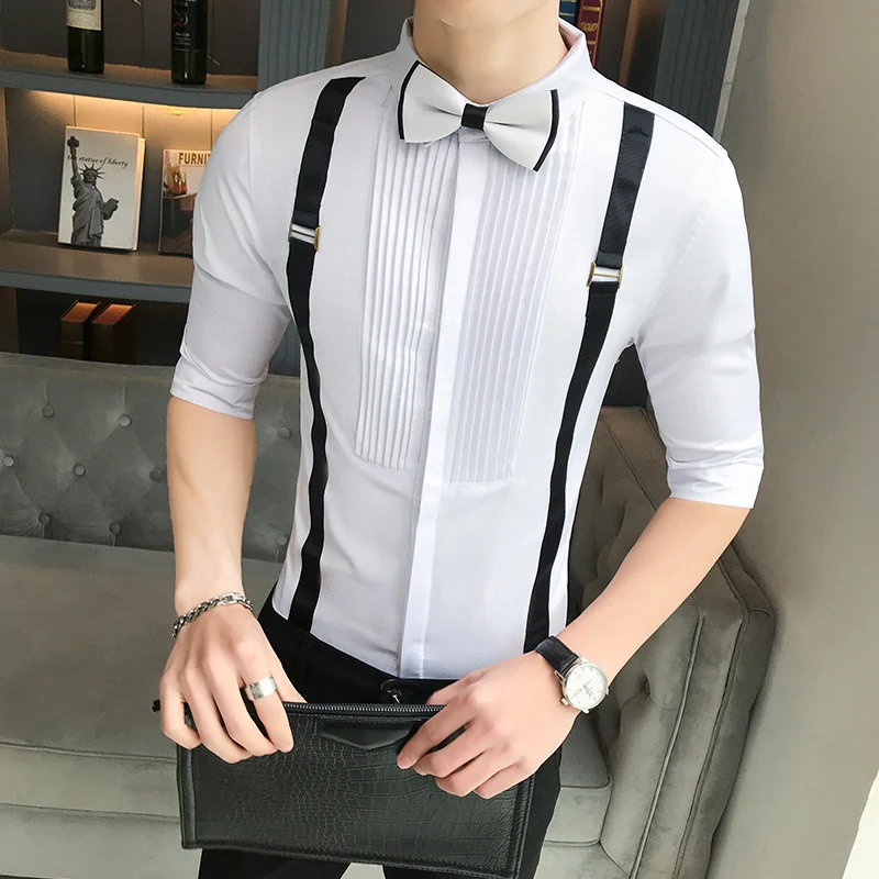 Мужская плиссированная рубашка с галстуком бабочкой мужская смокинг черные