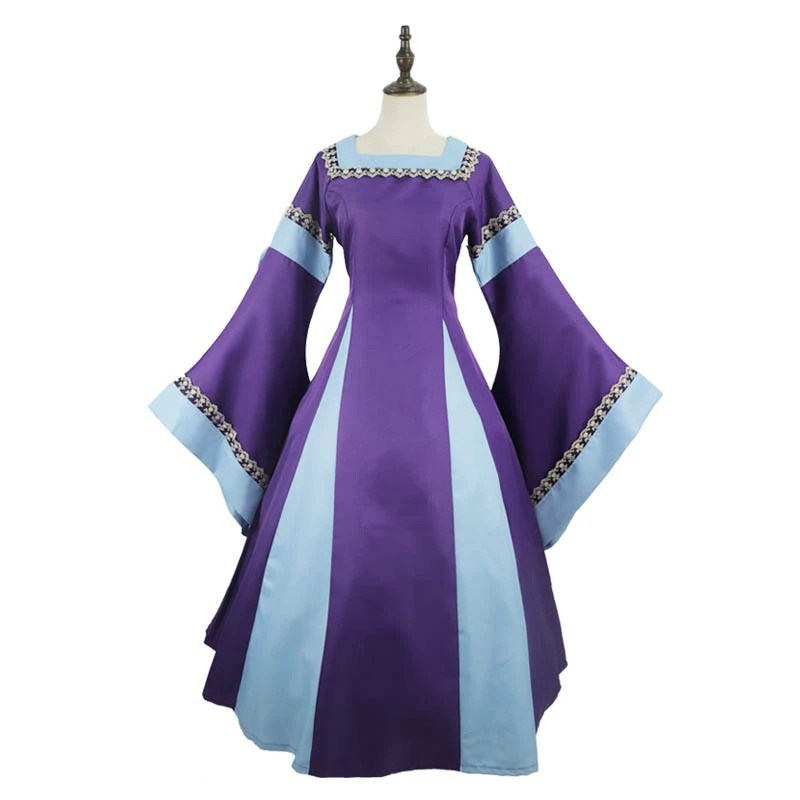 Средневековое длинное платье с квадратным вырезом и рукавом в виде пагоды