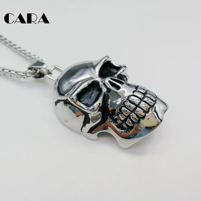

2019 New Gothetic 316L stainless steel Big Skull necklace pendant mens hip hop punk skeleton skull necklace trendy CARA0368