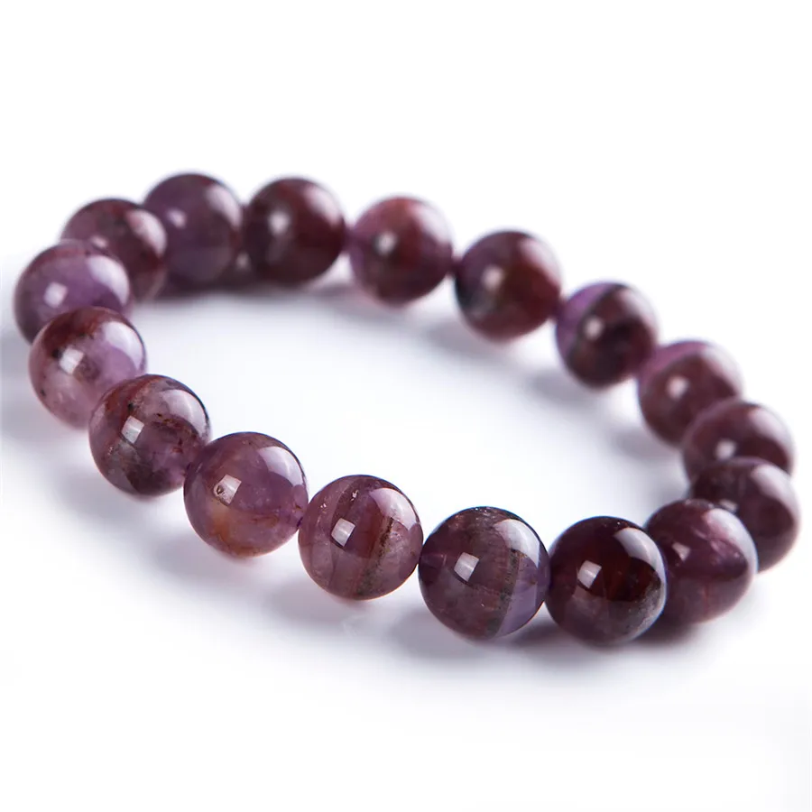 

13mm Genuine Purple Red Natural Cacoxenite Auralite 23 Gem Stone Crystal Quartz Braceles For Women Round Bead Stretch Bracelet