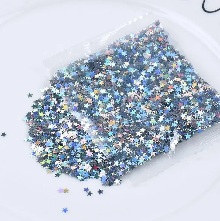 silver stars-10g 50 грамм ногтей Блеск Бабочка/звезда DT-H голографическая бабочка свободные блестки, бабочки блеск 3 мм УФ смолы, гель для ногтей - Цвет: silver stars-10g