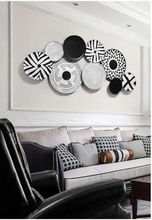 American Wrought Iron Wall Hanging Round Ornaments Crafts Decoration Home Livingroom Sofa Background Wall Sticker Metal Mural