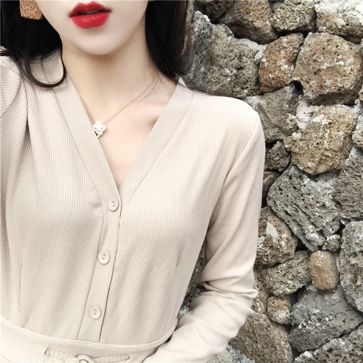 

TAJIYANE Elegant Long Dress Women 2018 Spring Autumn New Arrivel Sexy Dresses Black Long Sleeve V Neck Slim Ladies Dresses LD106