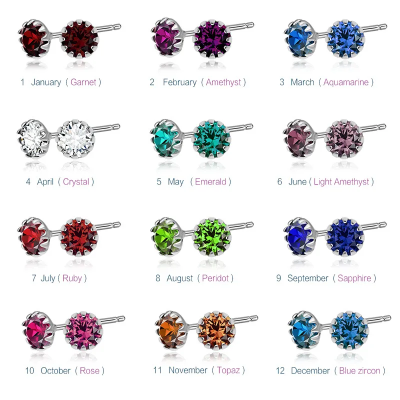 Женские серьги гвоздики из стерлингового серебра 12 цветов подарок на день