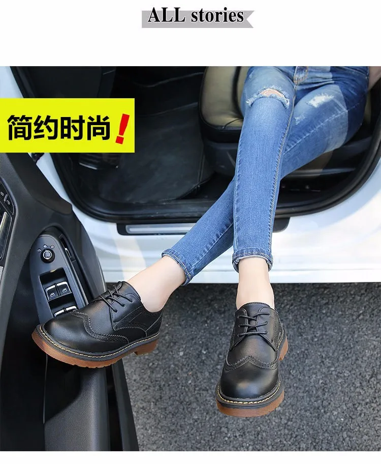 Zapatos mujer; женская обувь на плоской подошве размера плюс; Качественная кожаная обувь с перфорацией типа «броги»; женские оксфорды на шнуровке; обувь в стиле Дерби на толстой резиновой подошве; размеры 34-43