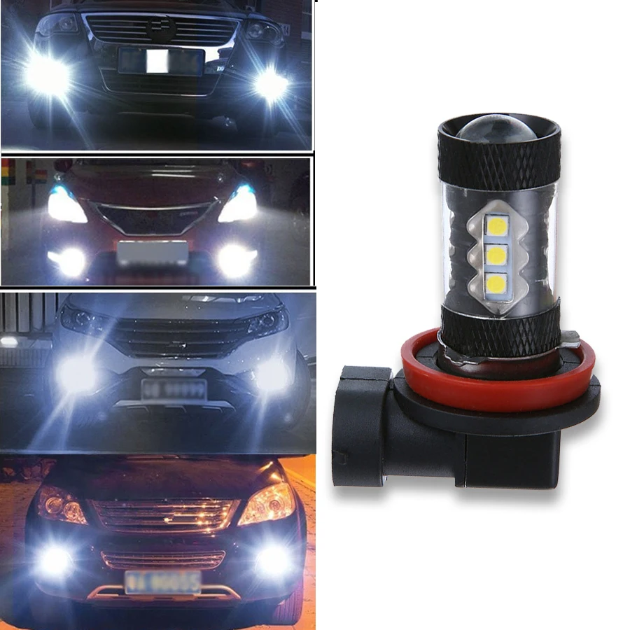 

2 x 80W High Power H11 H8 Extremely Super Bright White 16 LED Lights Bulbs 12V 6000K for Fog Light Lamp Replacement