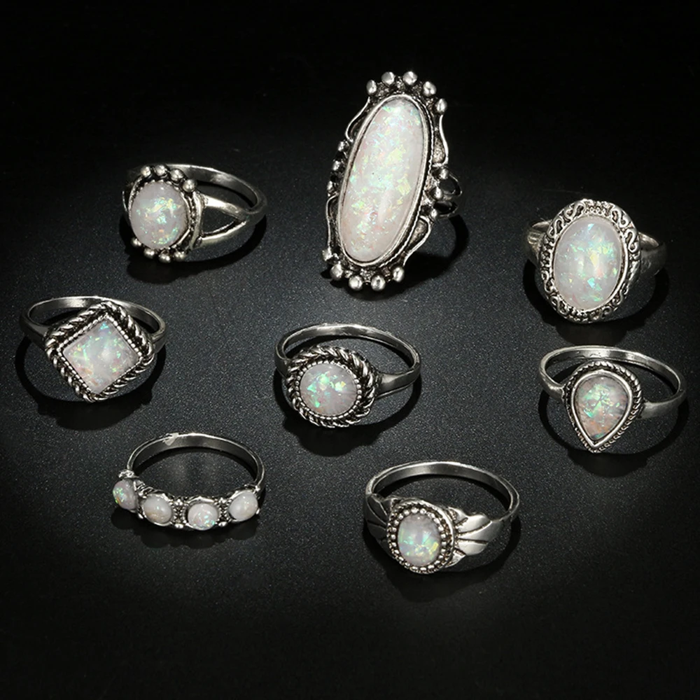 : Meyfflin Новый Vintage Opal набор колец на сустав пальца для Для женщин с цветочным узором