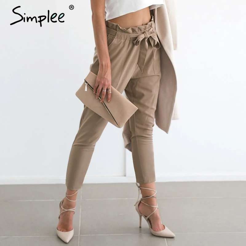 Simplee одежды OL шифон Высокая талия штаны-шаровары Для женщин stringyselvedge летний Стиль повседневные штаны женские новинка года черные брюки
