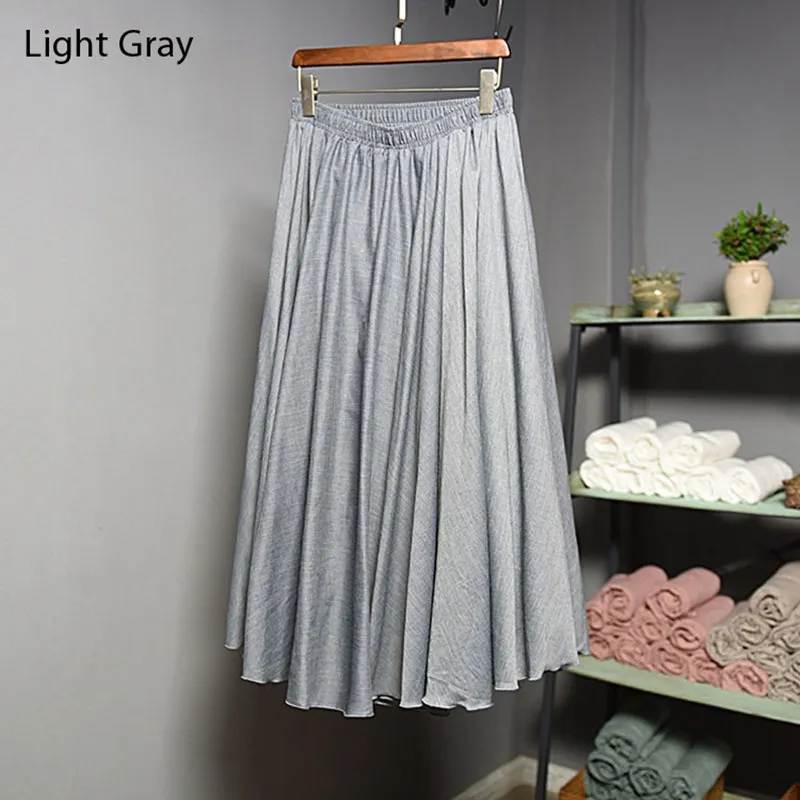 Light gray Женская длинная Плиссированная юбка в Корейском стиле, Осень-зима, Женская винтажная юбка-пачка с высокой талией из хлопка и льна, высокое качество SK111 - Цвет: Light gray