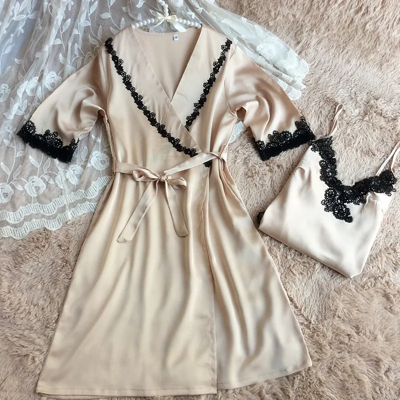 Сексуальное женское платье из атласа пижамы шелковая ночная рубашка сексуальная