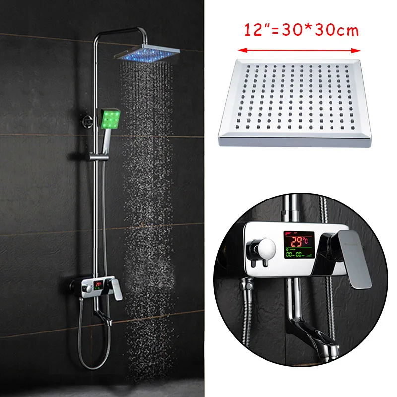 12 inch Shower Head Светодиодный душевой кран с цифровым дисплеем для ванной, светодиодный душевой кран с дождевой насадкой, светодиодный душевой кран для холодной и горячей воды - Цвет: 12 inch Shower Head
