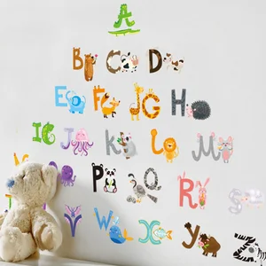 Наклейки виниловые на стену с алфавитом и животными, 26 букв, A-Z