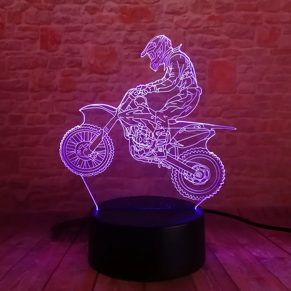 2018 Горячая 3D Lampara Экстремальный мотоцикл LED крутой человек мальчик Ночник стол RGB