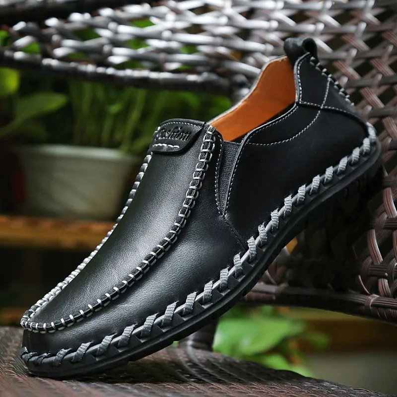 New Style Handmade Men's Casual Leather Shoes Chaussures Hommes En Cuir Slip On Light Comfortable Outdoor For Men Summer | Обувь
