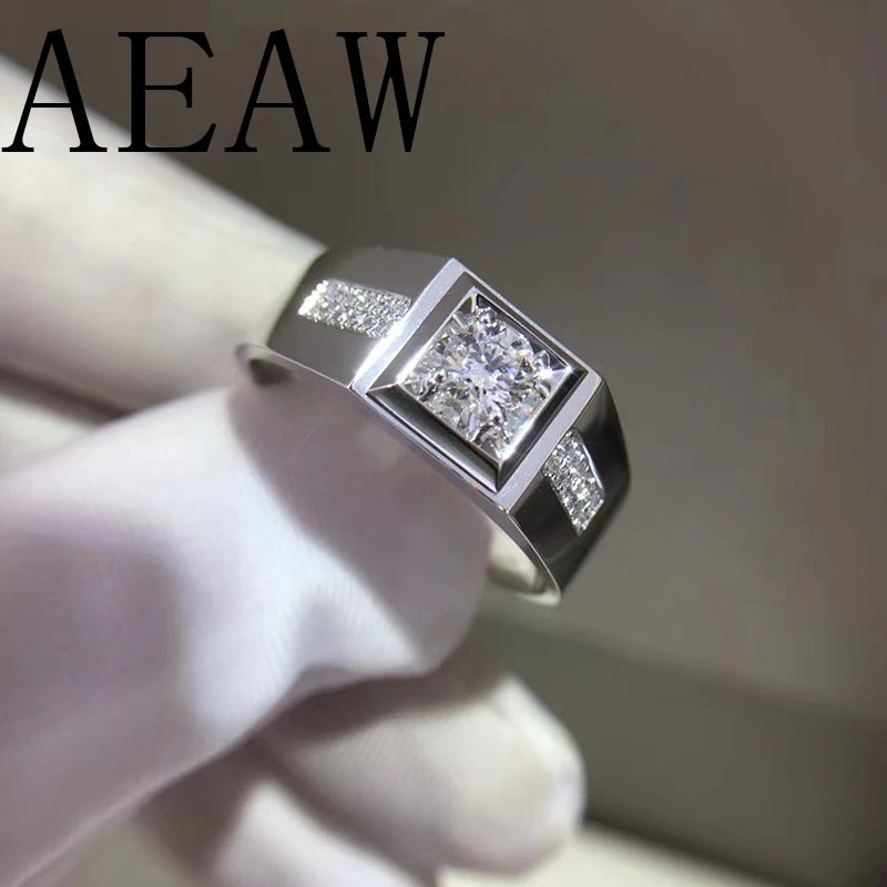 

Роскошное кольцо с муассанитом, 14 к, белое золото, 1 карат, круглый вырез, блестящий, лабораторный росший бриллиант, кольцо для мужчин, свадеб...