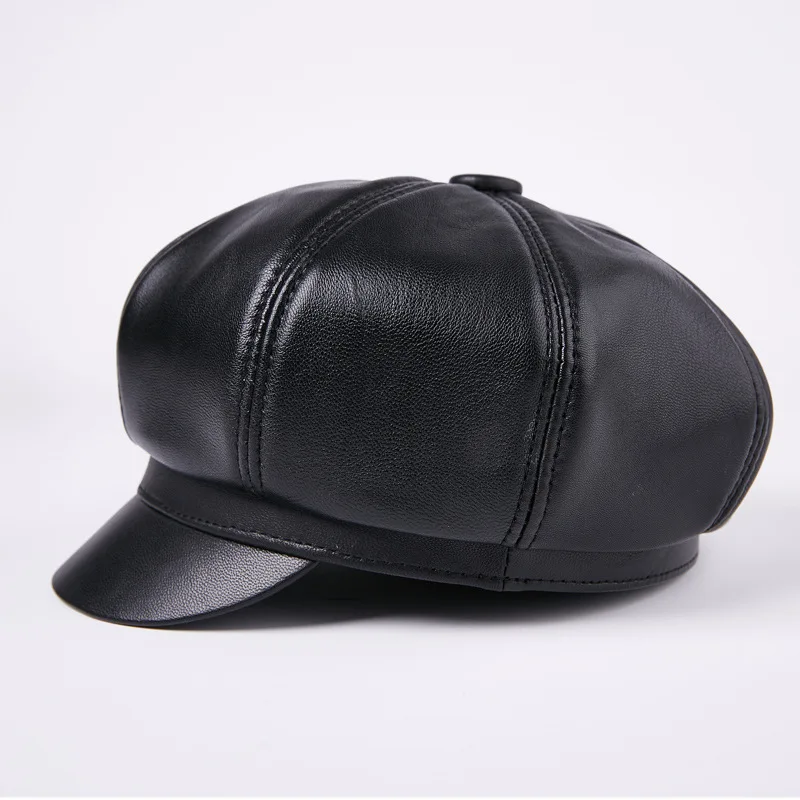 2017 New Arrival Leather Hat Adult Genuine Leather Cap Elderly Sheepskin Beret Peaked Cap Men's Winter Warm Cap B-7210