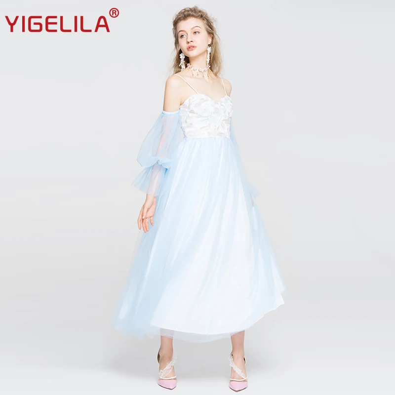 Женское длинное платье YIGELILA Сетчатое на бретельках с треугольным вырезом и