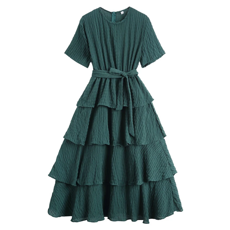 Женское винтажное платье с круглым вырезом Длинное свободное однотонное