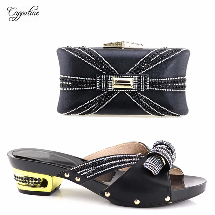 Последние Черный Вечерние установить соответствующие тапочки обувь и Сумочка