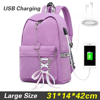 USBLarge size purple WINNER, Модный водонепроницаемый женский рюкзак, Anello, рюкзак для путешествий, usb зарядка, лента, для колледжа, для девочек, рюкзаки, милый рюкзак, Rugtas - Цвет: USBLarge size purple
