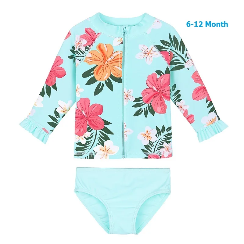 S307 cyan flower 12M BAOHULU/детские купальные костюмы с длинными рукавами и цветочным рисунком для девочек UPF50+ детские купальные костюмы для маленьких девочек - Цвет: S307 cyan flower 12M