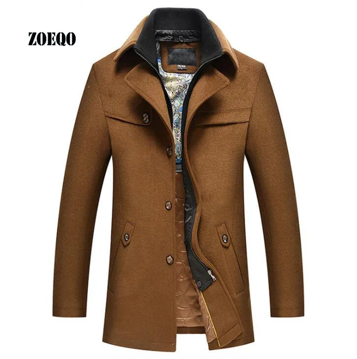 ZOEQO новое модное мужское шерстяное пальто Мужская Толстая зимняя куртка с