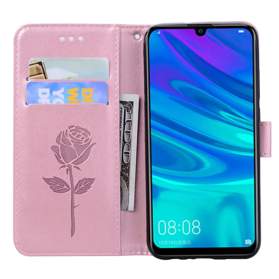 Роскошный чехол с цветком розы для huawei P20 Lite mate 20 Pro P Smart Z Y5 Y6 Y7 Prime Y9 Одноцветный чехол-кошелек DP17E