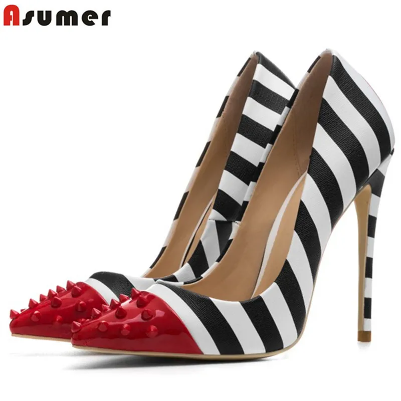 ASUMER/Прямая поставка Женская обувь на высоком каблуке с заклепками и острым