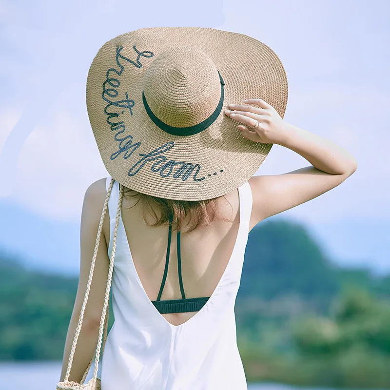 

2019 Summer Large Brim Sun Hats For Women Fashion Sequins Letter Do Not Disturb Embroidery Folded Floppy Hat Bohemia Beach Cap