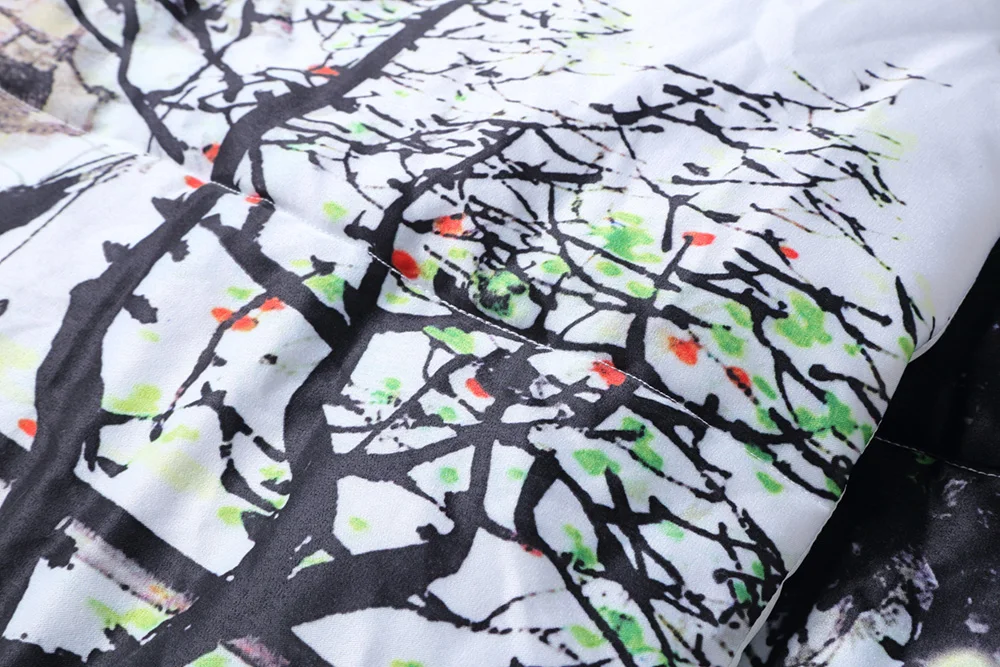 Brand New Luxurious Women's Winter Down Jackets White Vertical Collar Ink Printing Cotton Down Thickened Loose Large Size Parkas