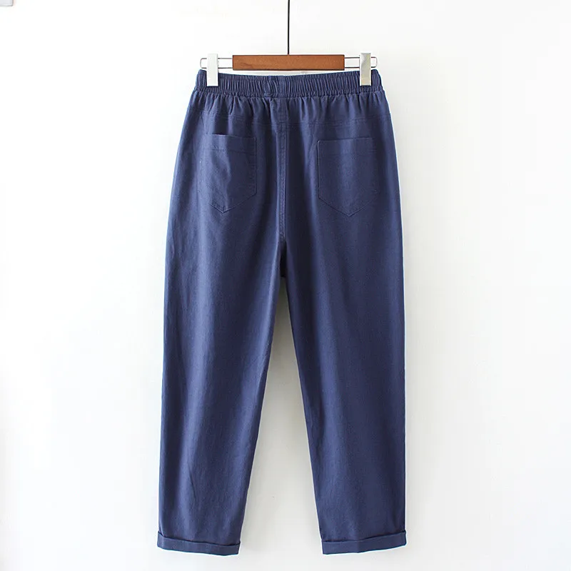 Брюки женские прямые из хлопка и льна на шнуровке размеры до 4XL|Брюки| |