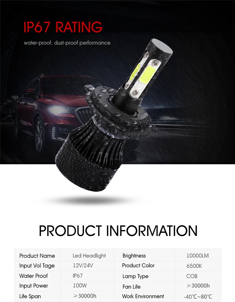 Auxmart H7 H4 H11 светодиодный Хеа светильник лампочка HB3 9005 HB4 9006 H13 светодиодный светильник авто 100 Вт 10000lm 6500K светодиодный налобный фонарь, набор, автомобильные инструменты для светильник H 7 11 4