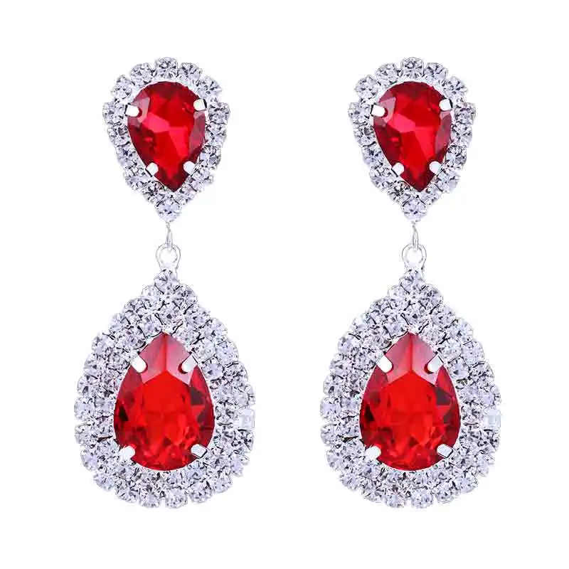 red Minmin, 6 цветов, каплевидные длинные серьги с кристаллами, Серебряные стразы, свадебные Висячие серьги для женщин, вечерние ювелирные изделия для свадьбы EH003 - Окраска металла: red