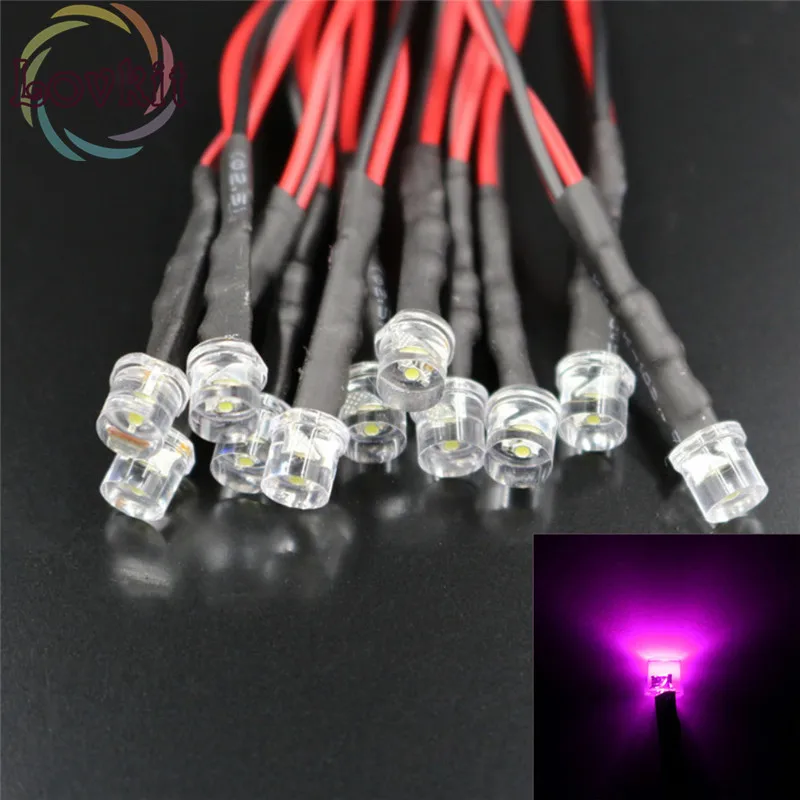 20 шт. 5 мм Предварительно проводной резистор плоский верх розовый светодиод 12 В